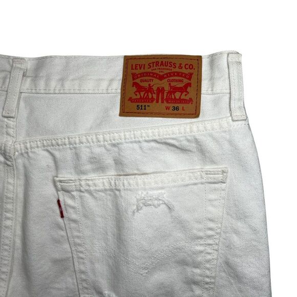 Levis Men's 511 Slim Cut Off White Distressed‎ Denim Shorts - Picture 6 of 10